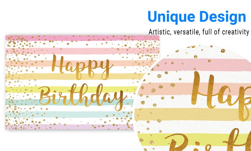 Funnytree Colorful Happy Birthday Backdrop Rainbow Stripes Bday Kid Girl Baby Shower Party Banner Decoration Supplies Favors Gifts Table Photography Background Photobooth Prop - Image 4